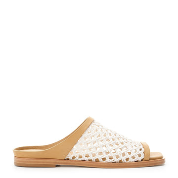 Daniella Shevel Flat Alba Slide Sandal in white camel leather and natural jute fiber side view