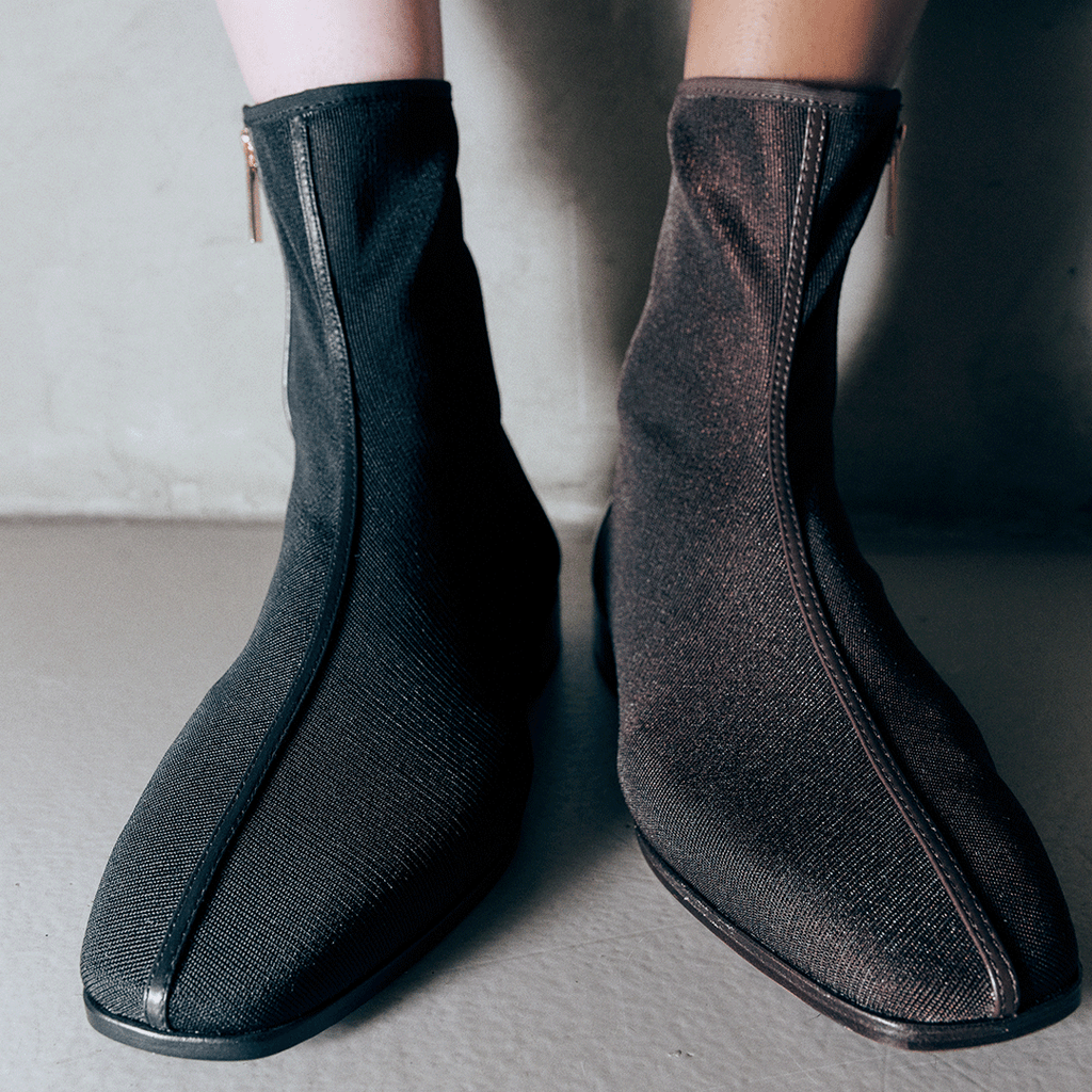 Front angle close-up of Aliza Brown boots, emphasizing pointed toe and sophisticated finish.