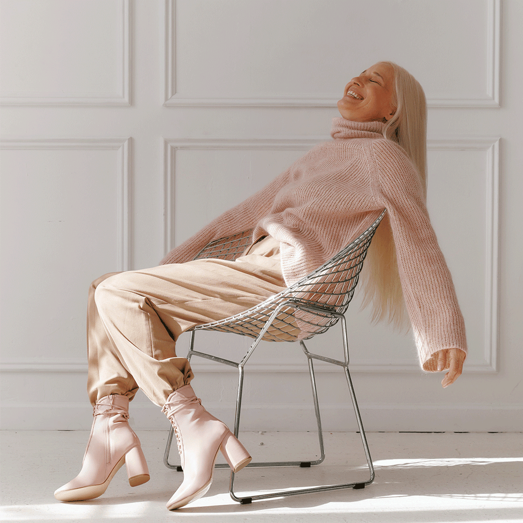 Daniella Shevel Belladonna Lace up boot in Pink with knit sweater