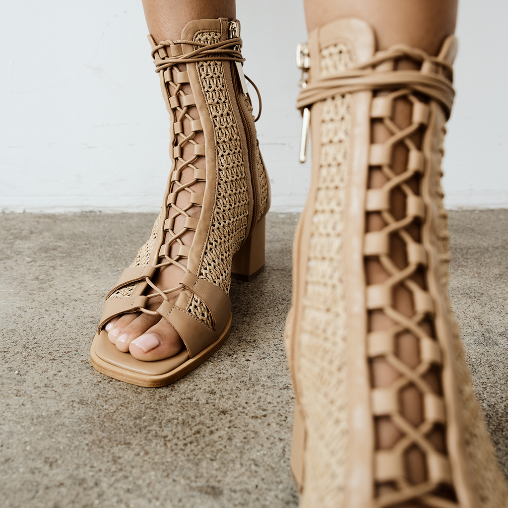 Daniella Shevel designer bootie in camel