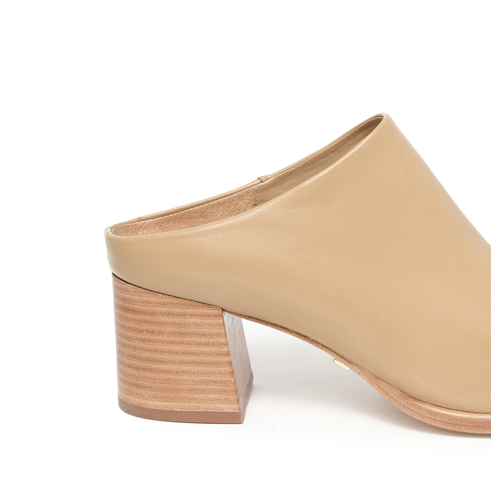 Daniella Shevel Jolene Slip On Mule in Camel 2 inch heel Side View
