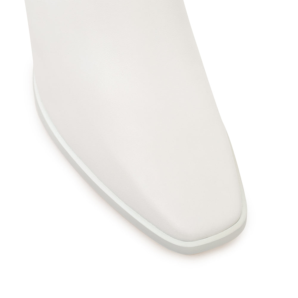 Daniella Shevel Jolene Slip On Mule in White Square toe View with welt