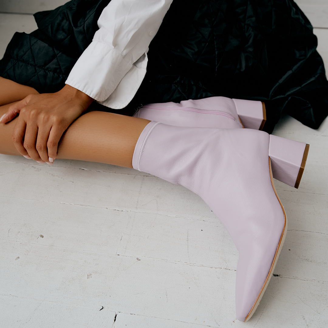Milani Low Heel Stretch Bootie In Lavender – DANIELLA SHEVEL