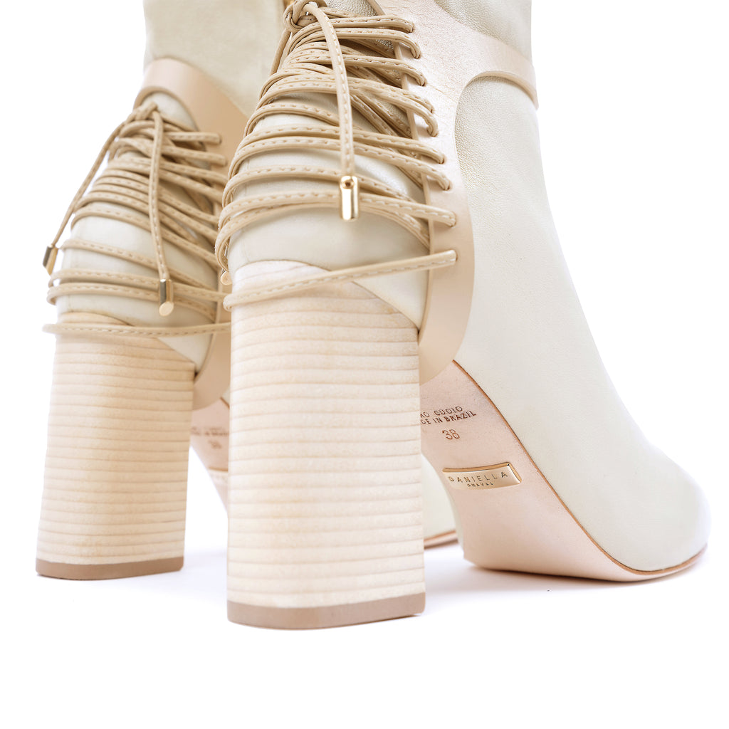 Daniella Shevel Nela Knee High Boot in Blonde Latte Harness Detail