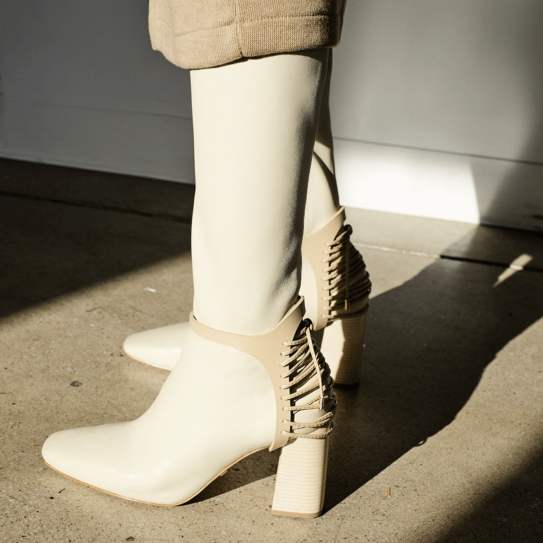 Nela Tall Over The Knee Boot in Cream White DANIELLA SHEVEL