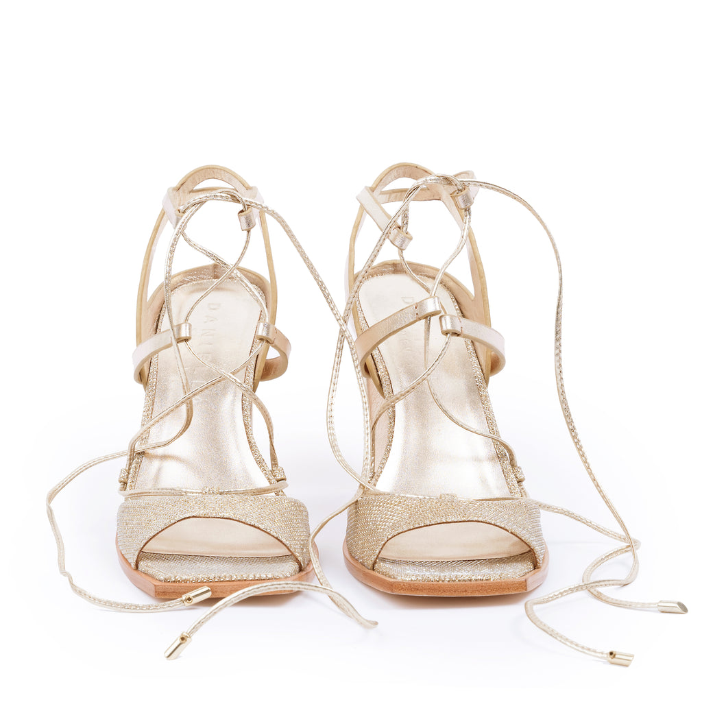 Daniella Shevel Pinot Soft Gold Lace up Heel Laces Down