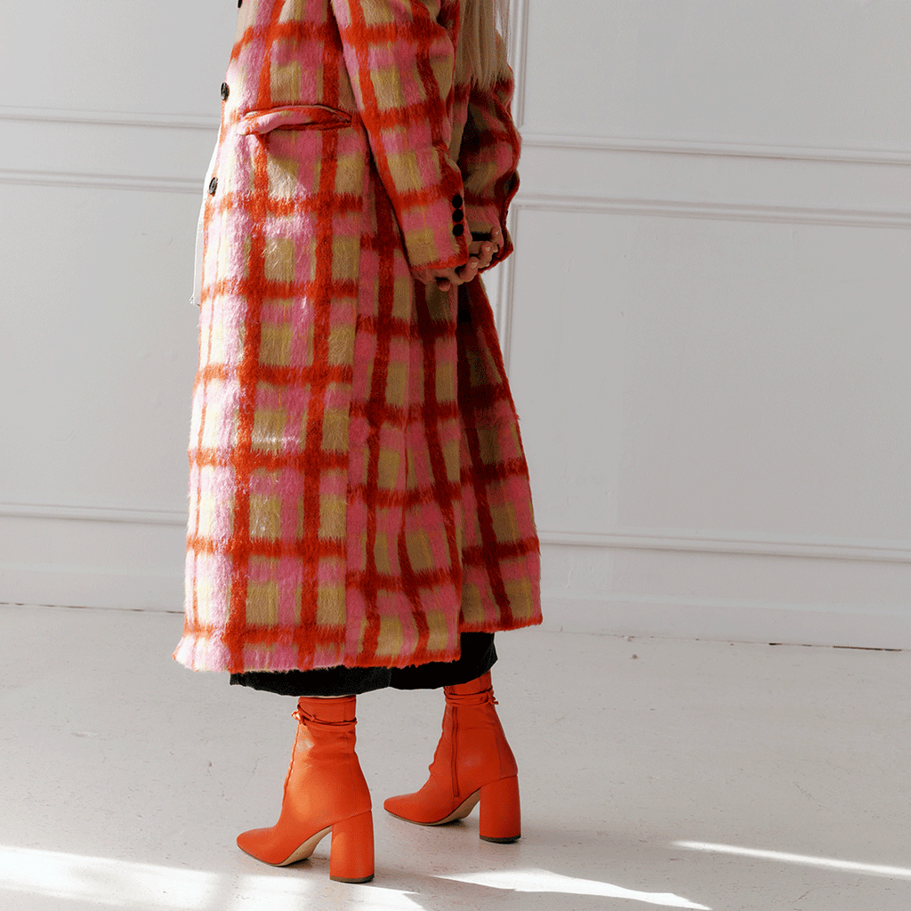 Daniella Shevel Belladonna Lace up boot in lobster red side back view
