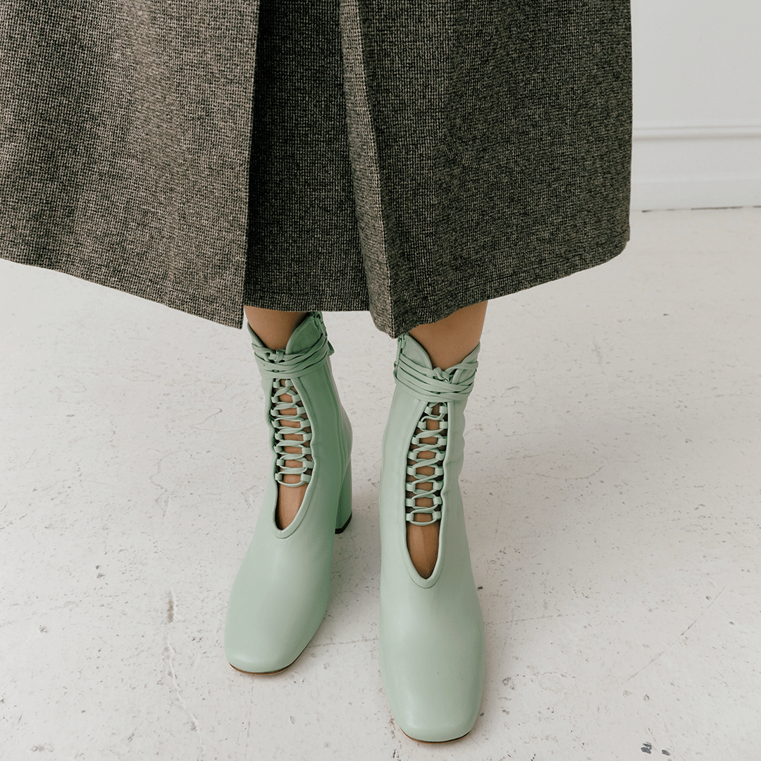 BellaDonna Mint Green Nappa Leather Designer Boot with Lambskin