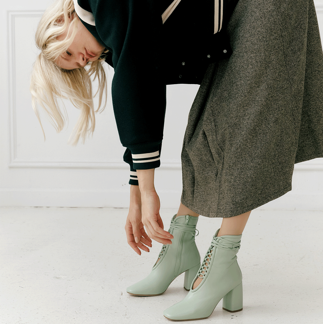 BellaDonna Mint Green Nappa Leather Designer Boot with Lambskin Leather Lining DANIELLA SHEVEL