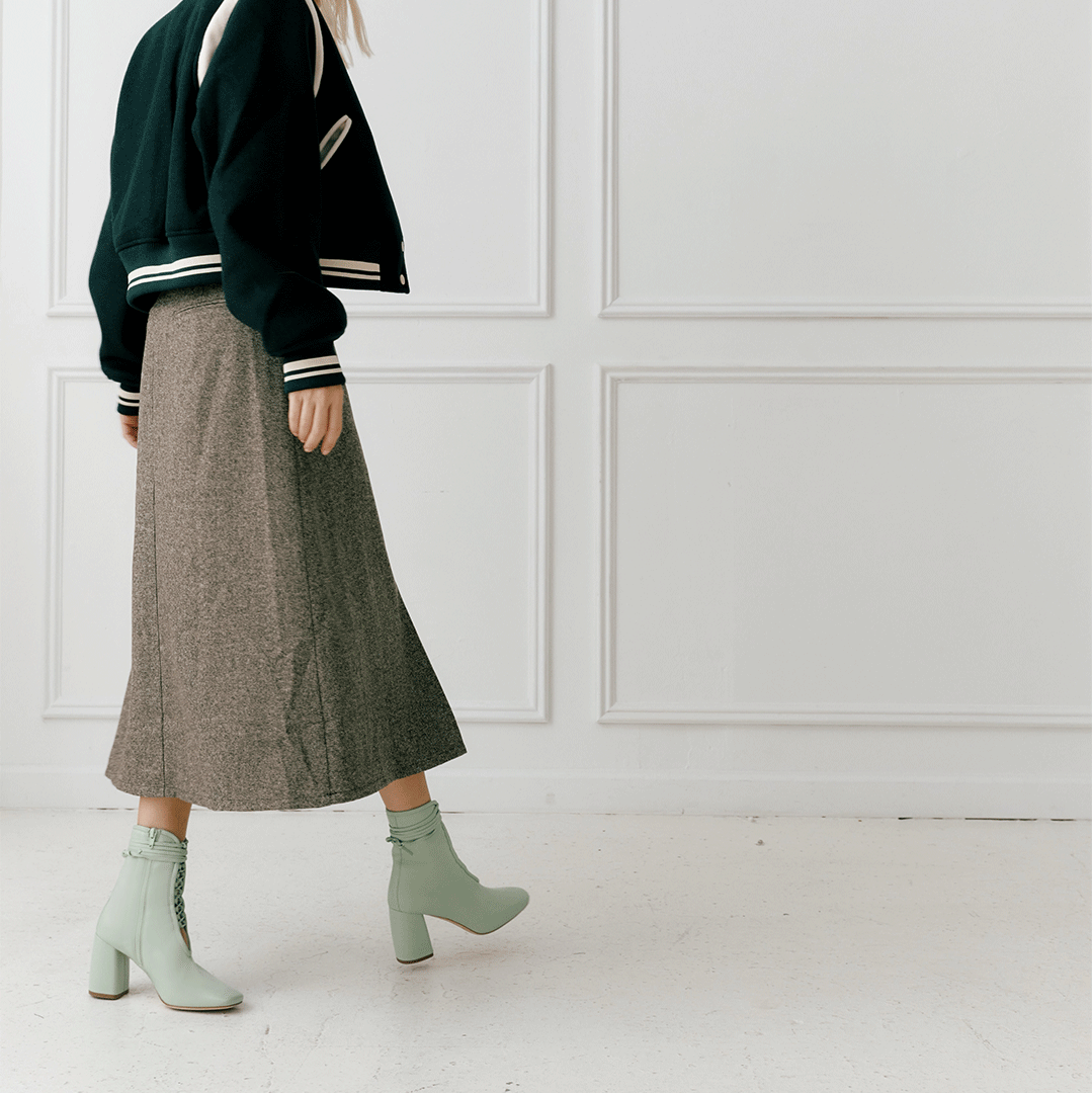 BellaDonna Mint Green Nappa Leather Designer Boot with Lambskin