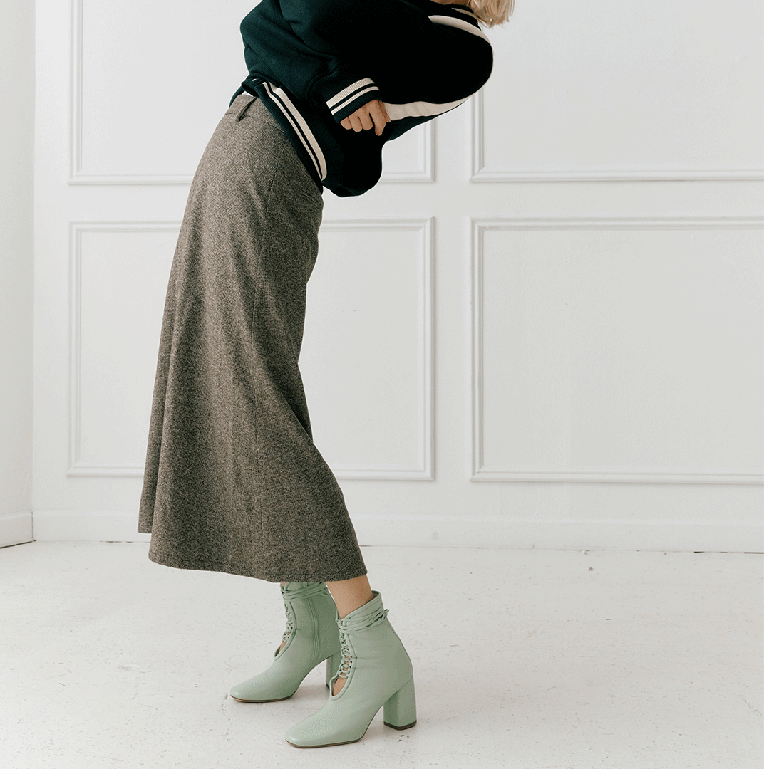 BellaDonna Mint Green Nappa Leather Designer Boot with Lambskin