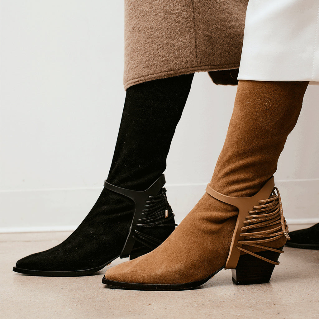 Daniella Shevel Cara knee high boot in moc brown and black side view