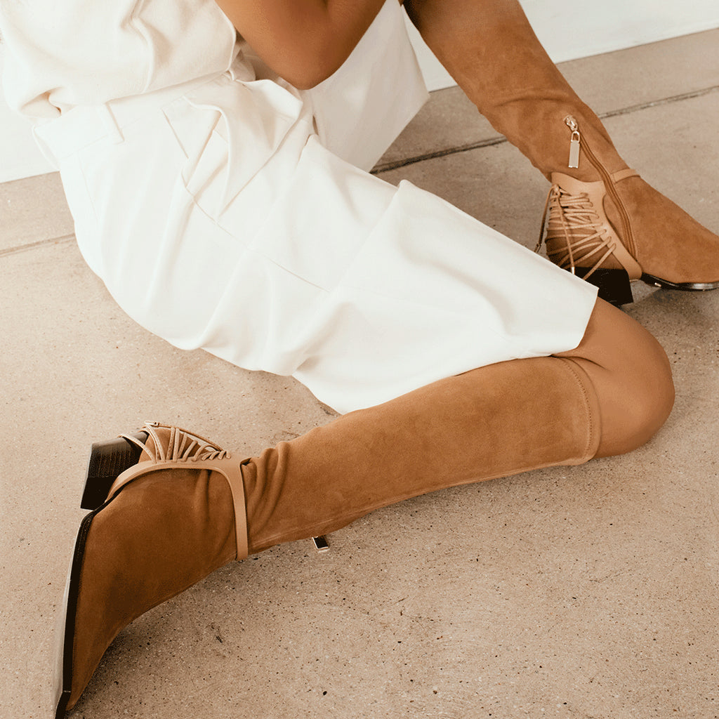 Daniella Shevel Cara knee high boot in moc brown side view