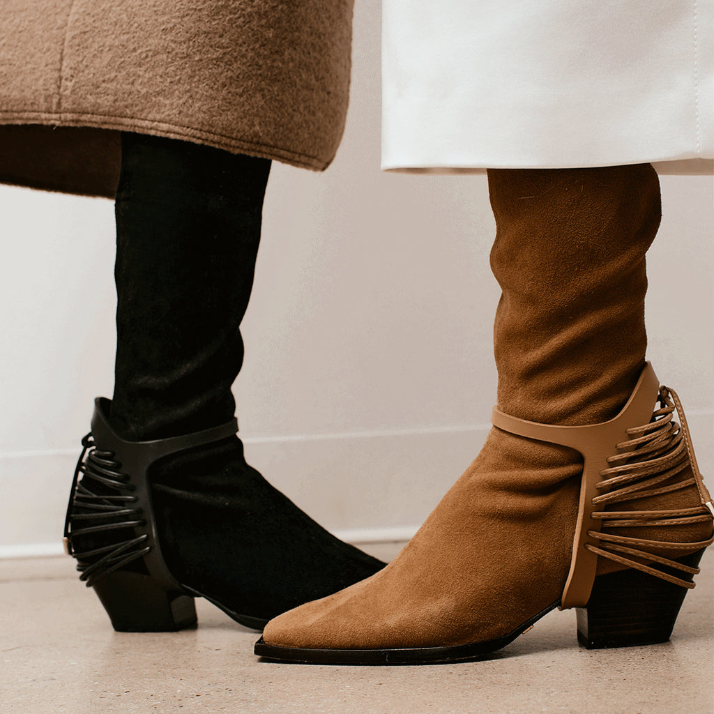 Daniella Shevel Cara knee high boot in moc brown and. black