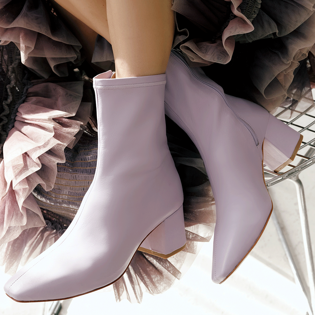 Milani Low Heel Stretch Bootie In Lavender – DANIELLA SHEVEL Milani Low Heel Stretch Bootie In Lavender – DANIELLA SHEVEL