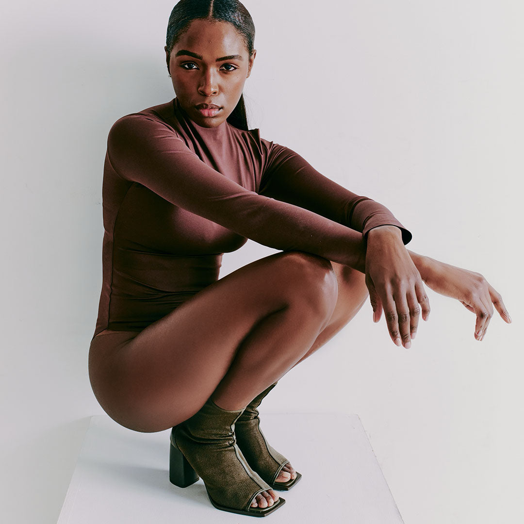 Onyx Stretch Mesh Heel Boot With Open Toe – DANIELLA SHEVEL