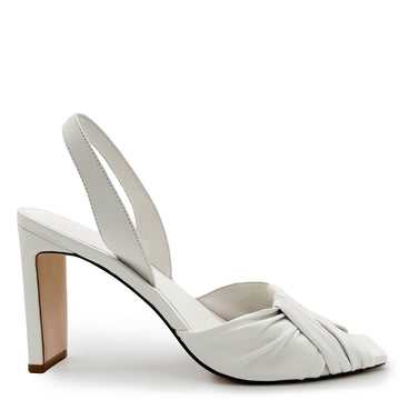 Daniella Shevel Skyler Leather High-Heel in white, side view studio shot.