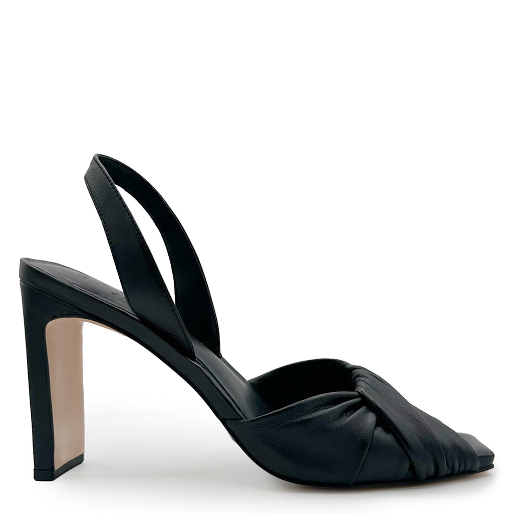 Daniella Shevel Skyler Leather High-Heel in black, side view studio shot.