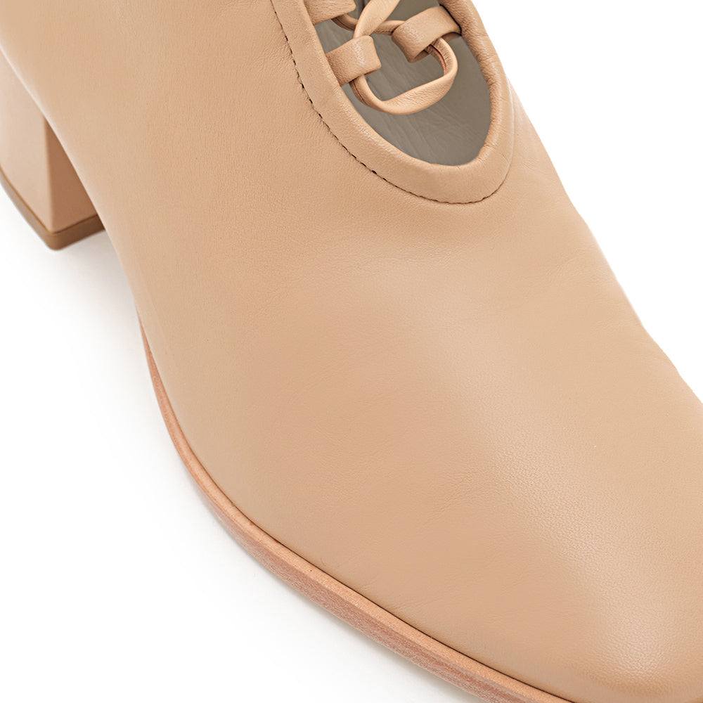Daniella Shevel Willow Camel Leather Bootie with Low Heel and Camel Laces and welt detail View