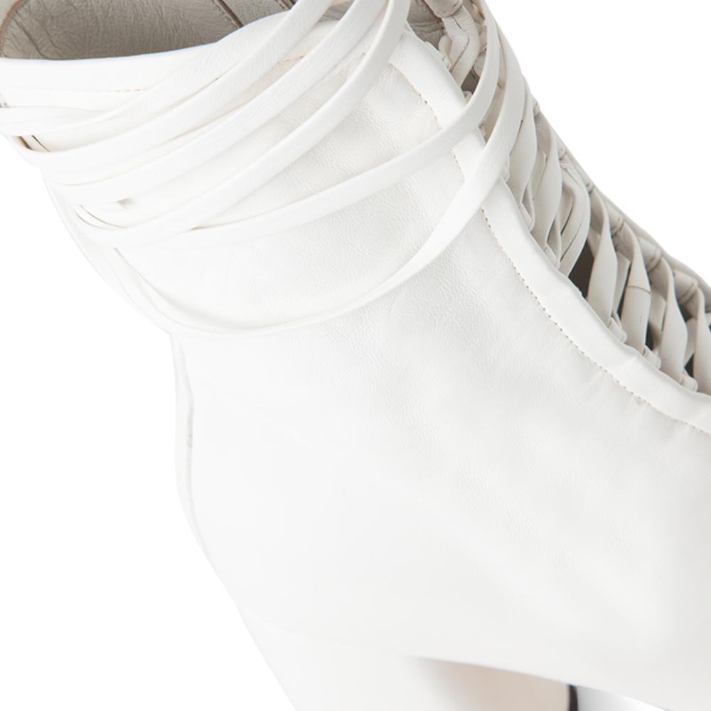 Daniella Shevel BellaDonna White Leather Boot with Heel and White Laces Close-Up View