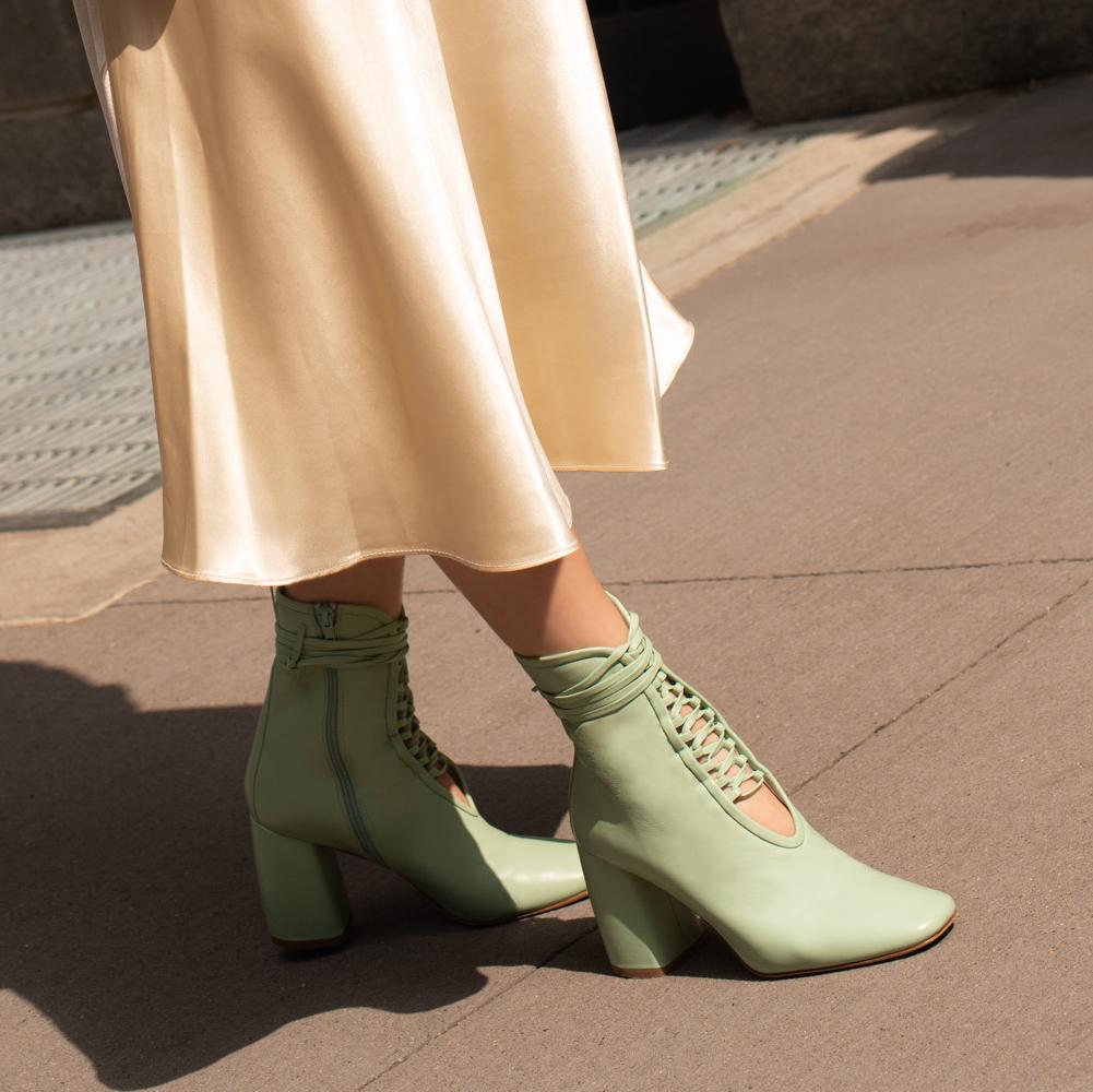 Daniella Shevel BellaDonna Mint Leather Boot with Heel and Mint Laces on Influencer