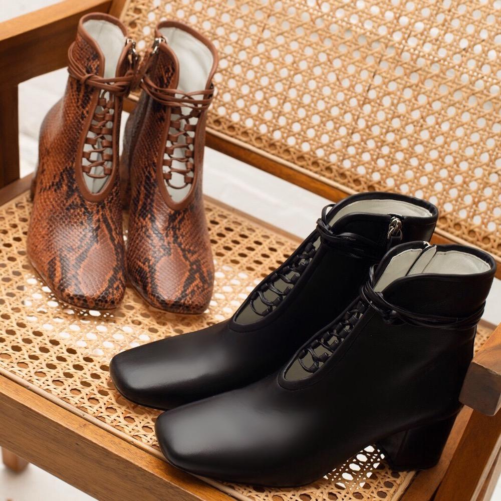 Toe Lace Up Leather Heeled Boots Cleo Black Nappa Leather Low