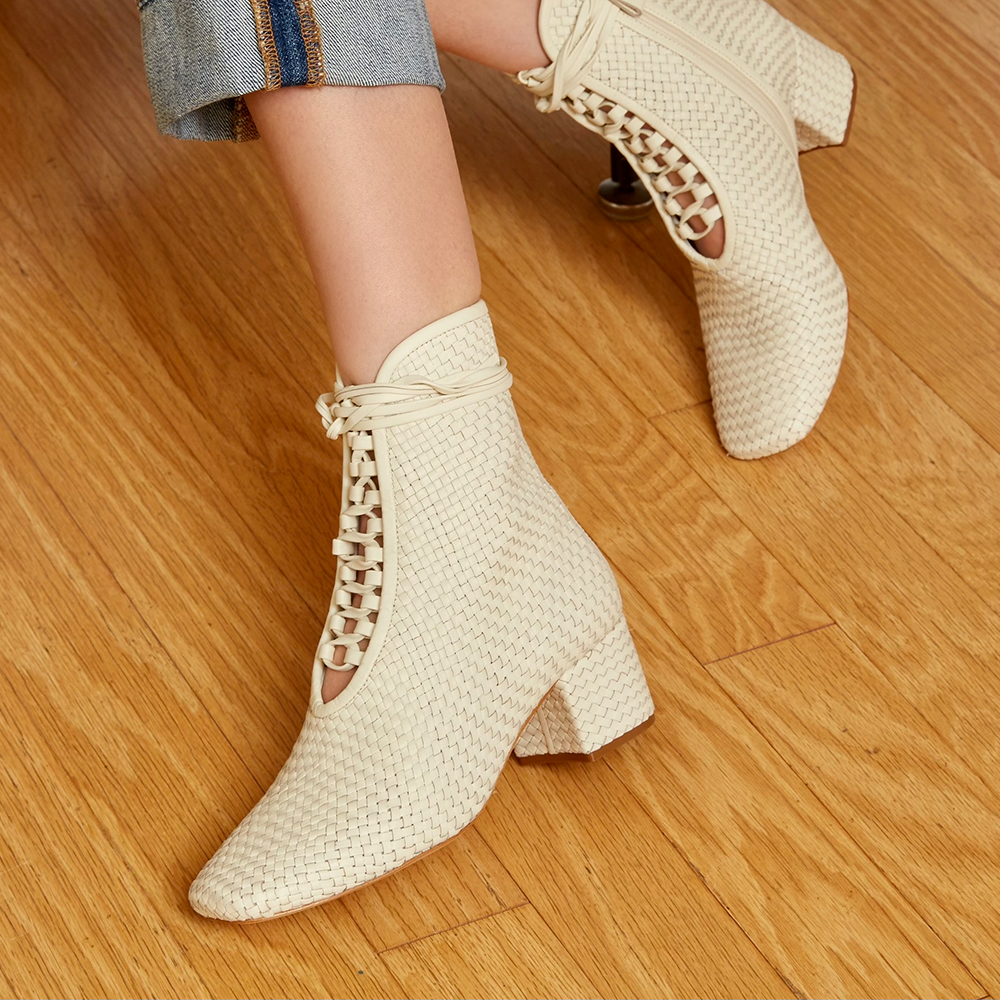Cream leather booties online