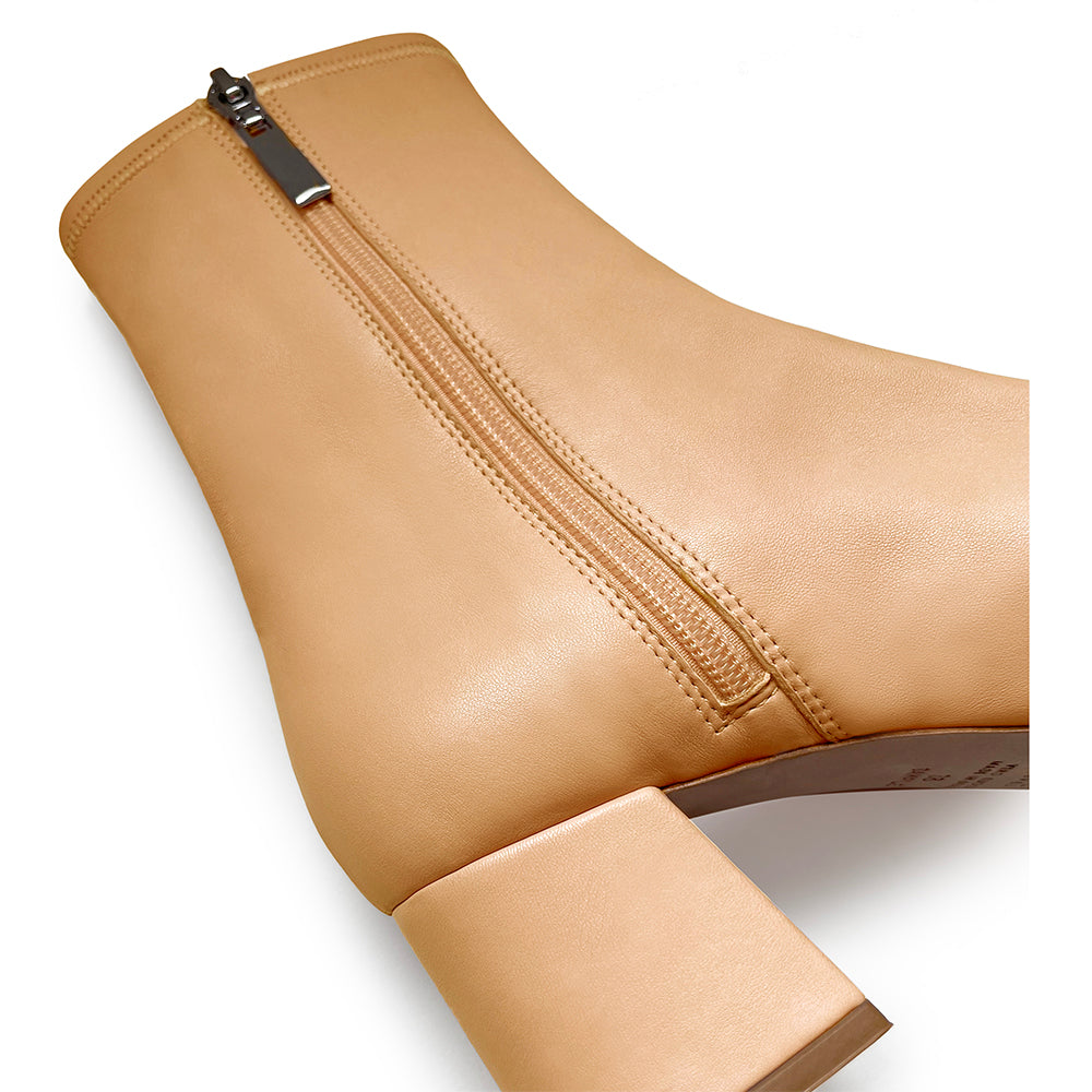 Daniella Shevel Milani Stretch Bootie in Cream Caramel  Toffee Inside Zipper Detail View