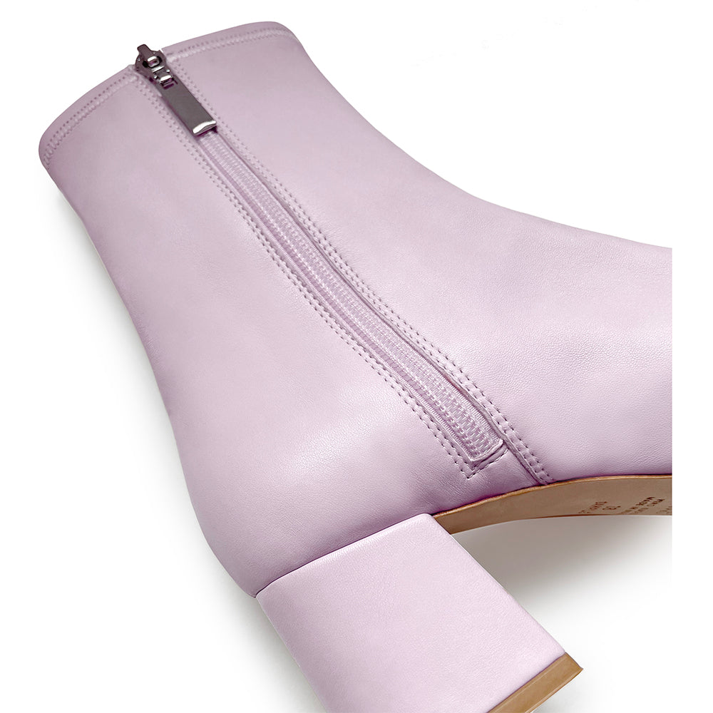 Daniella Shevel Milani Stretch Bootie in Purple Lavender Zipper Detail View