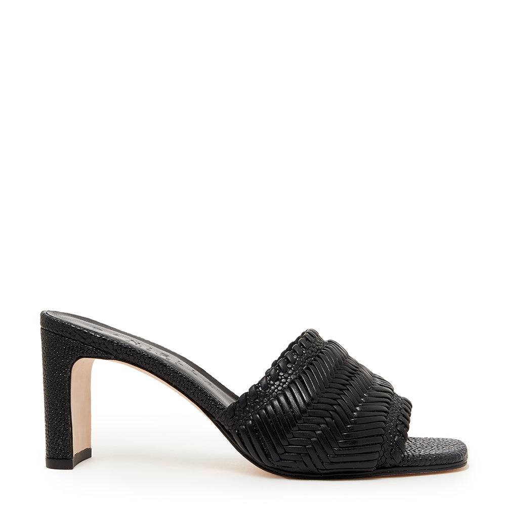 Daniella Shevel Monaco Woven Mule heel in Black with Embossed