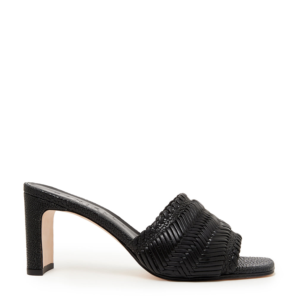 Daniella Shevel Monaco Sandal Mule Heel in black side view