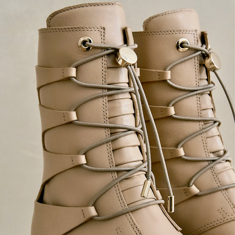 Daniella Shevel cream camel moss boots close up