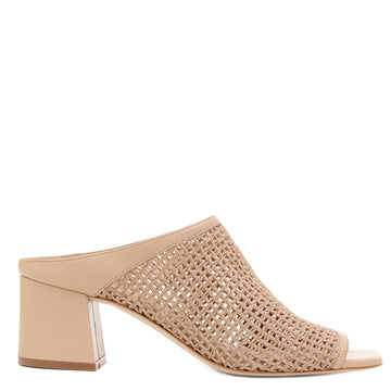 Daniella Shevel Salma Taupe Cream Raffia Low Heel Open Toe Mule Side View