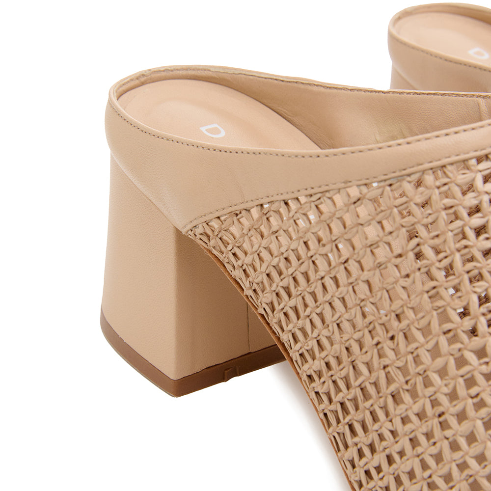 Daniella Shevel Salma Taupe Cream Raffia Low Heel Open Toe Mule Detail View