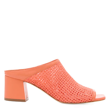 Daniella Shevel Salma Coral Orange Raffia Low Heel Open Toe Mule Side View