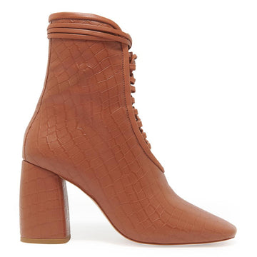 Daniella Shevel Designer BellaDonna Brown Vegan Leather Boot with Heel and Laces Side View