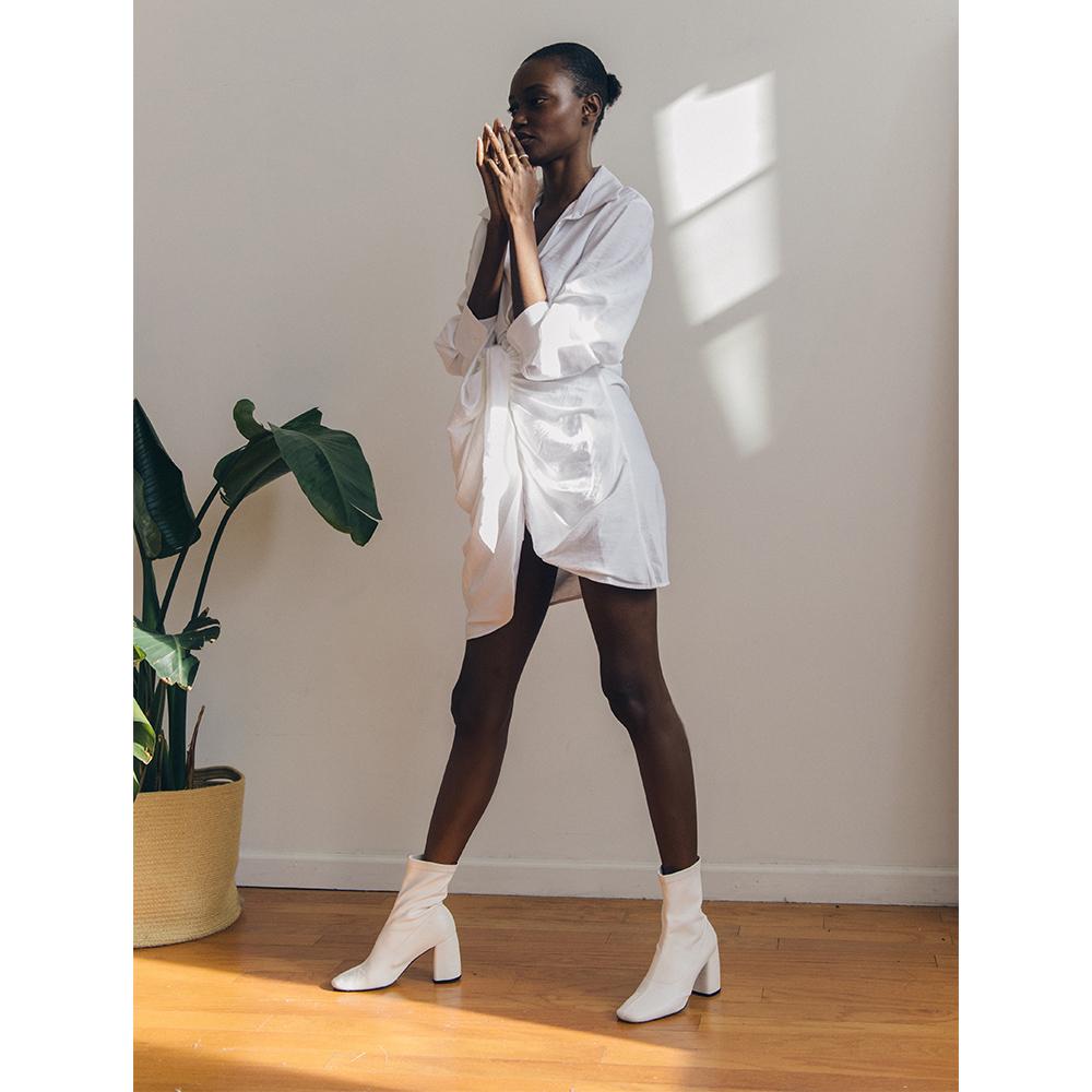 BellaMia White Nappa Stretch Leather Boot with Microfleece Lining DANIELLA SHEVEL BellaMia White Nappa Stretch Leather Boot with Microfleece Lining DANIELLA SHEVEL
