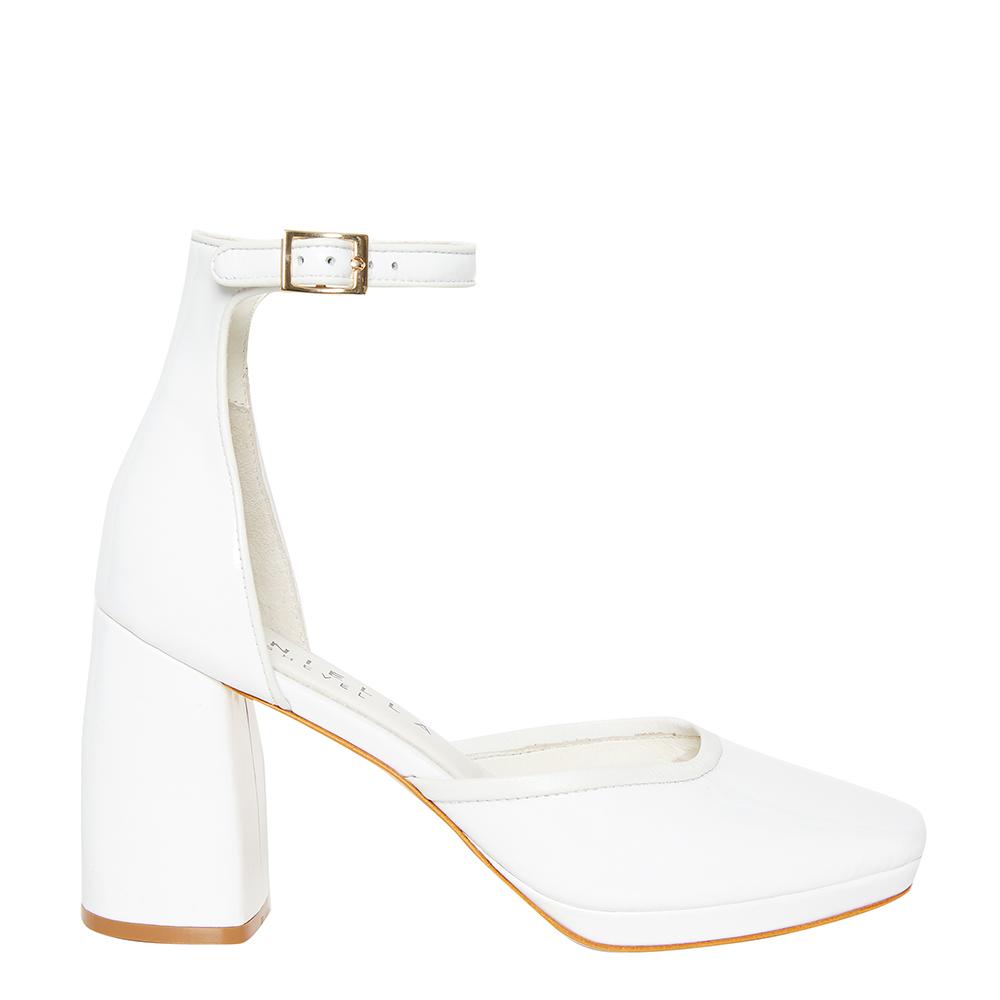 Retro Lady White Patent Leather Block Heel with Nappa Leather Laces DANIELLA SHEVEL