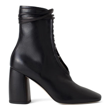 Daniella Shevel BellaDonna Black Leather Boot with Heel and Black Laces Side View