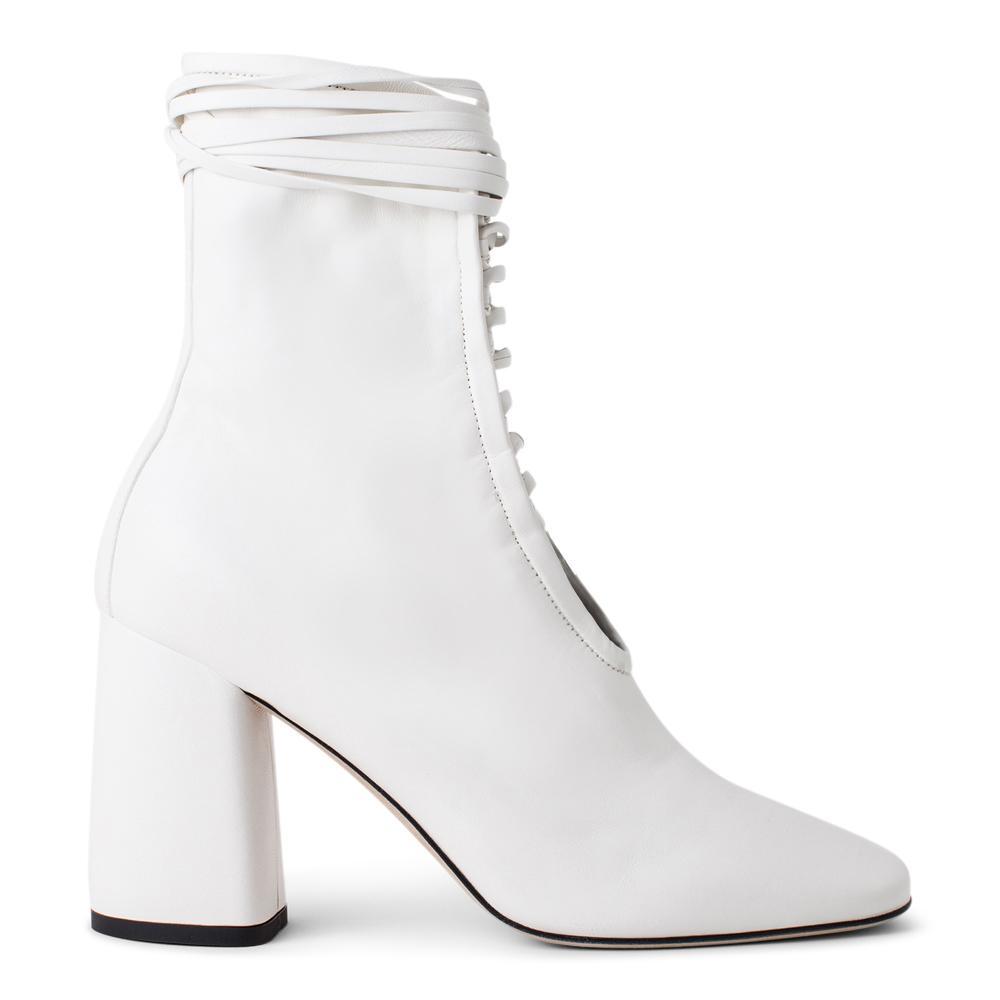 Daniella Shevel BellaDonna White Leather Boot with Heel and White Laces Side View