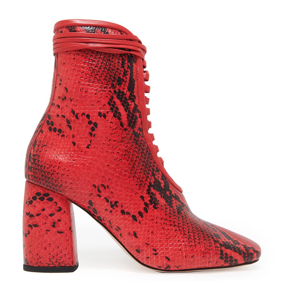 Daniella Shevel BellaDonna red Printed Snake Leather Boot with Heel side angle