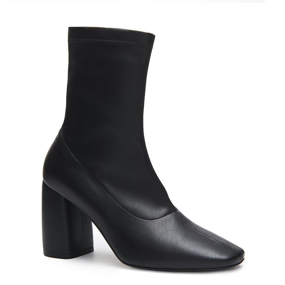 BellaMia Womens Nappa Stretch Black Boot with Block Heel Angle View