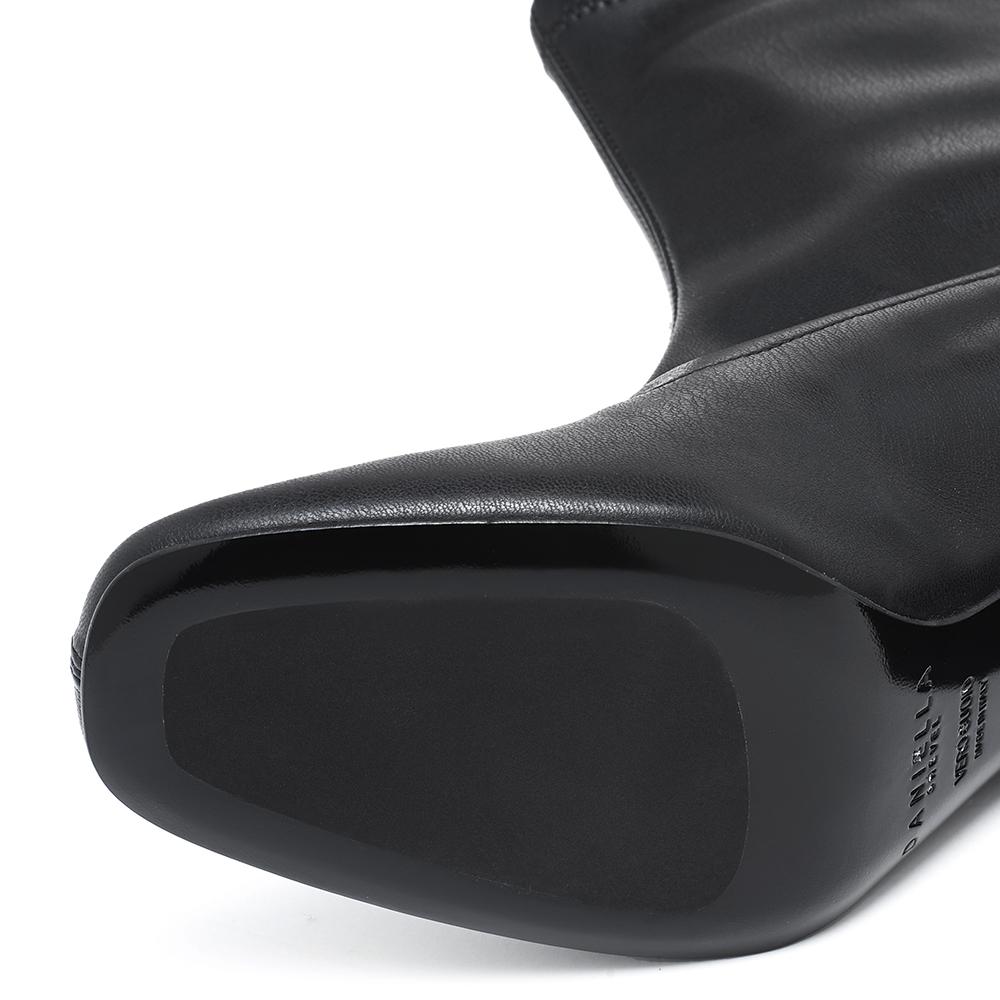 BellaMia Womens Nappa Stretch Black Boot with Block Heel Bottom View