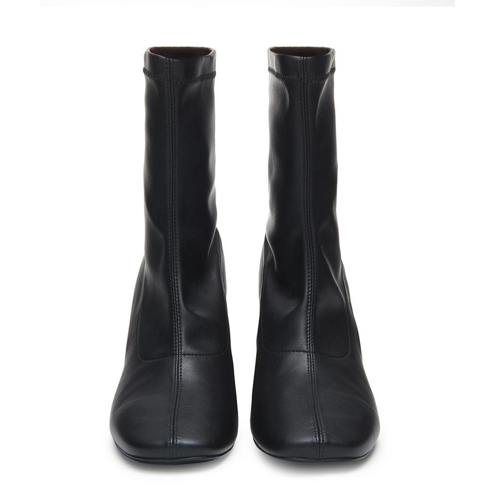 BellaMia Womens Nappa Stretch Black Boot with Block Heel Front View