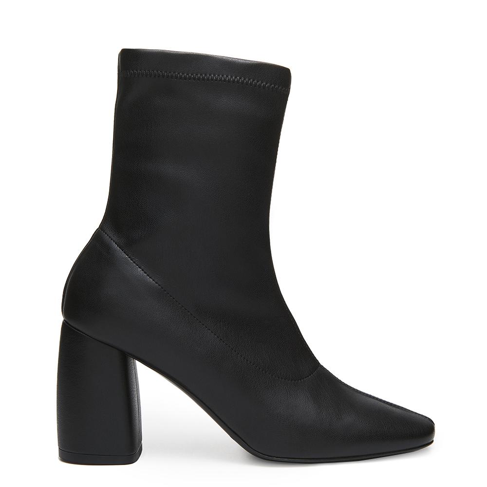 BellaMia Womens Nappa Stretch Black Boot with Block Heel Side View