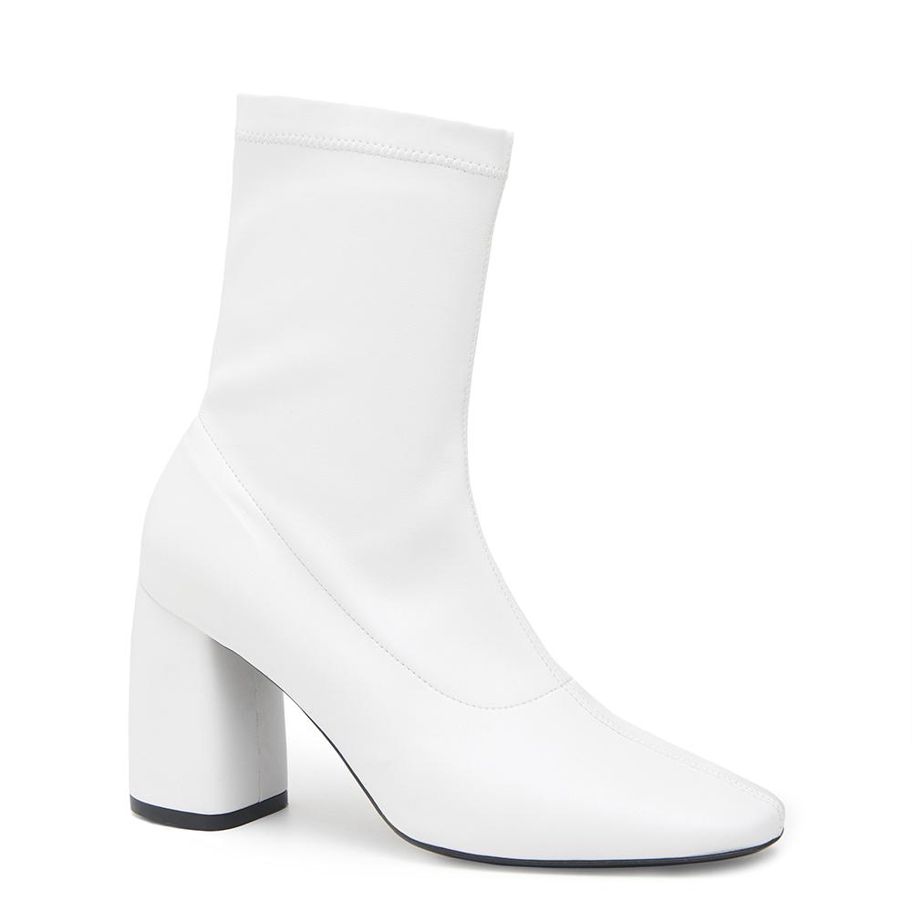 BellaMia Womens Nappa Stretch Leather White Boot with Block Heel Angle View