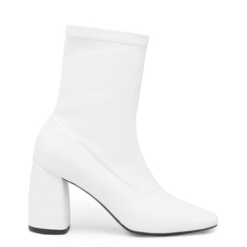 BellaMia Womens Nappa Stretch Leather White Boot with Block Heel Side View
