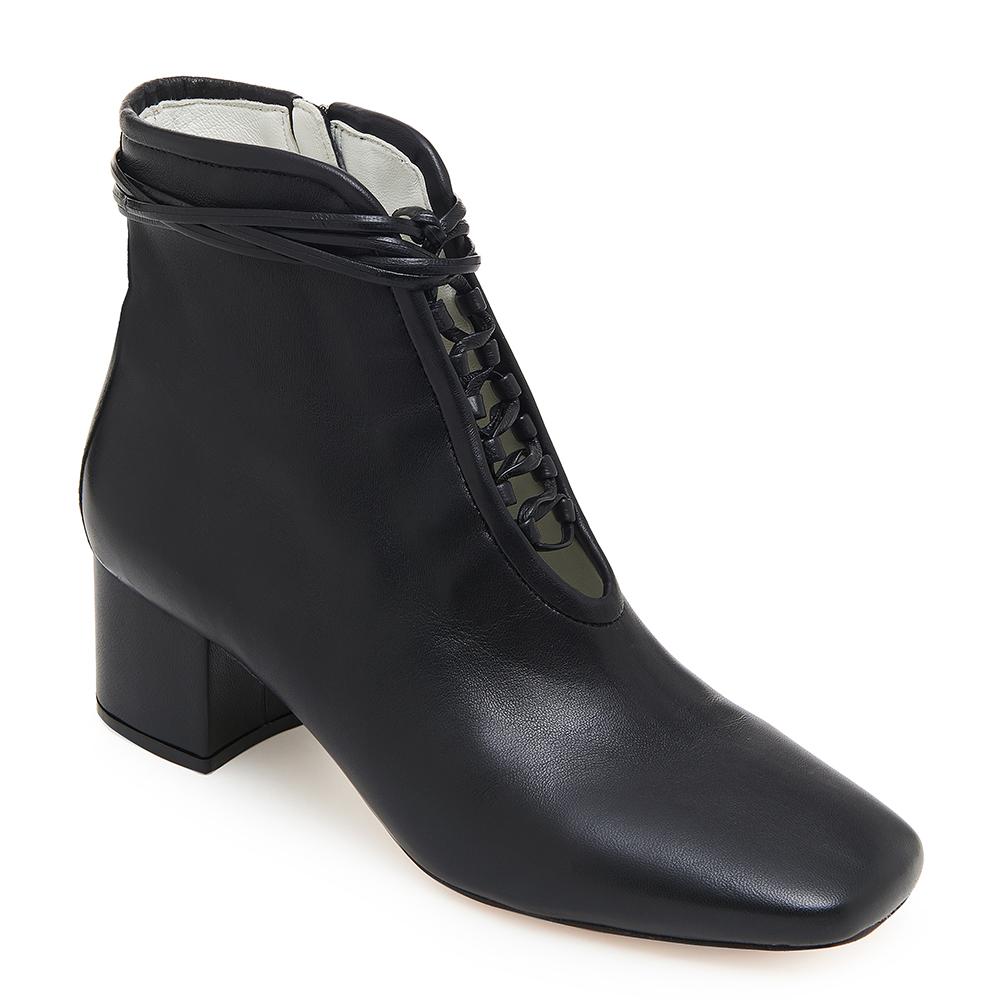 Women's Cleo Black Nappa Leather Lace Up Heeled Booties - Size US 7