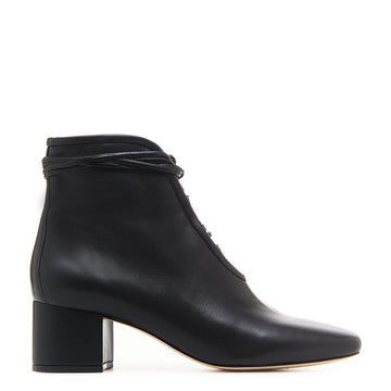 Daniella Shevel Cleo Black Nappa Leather Boot with Low Heel and Black Laces Side View