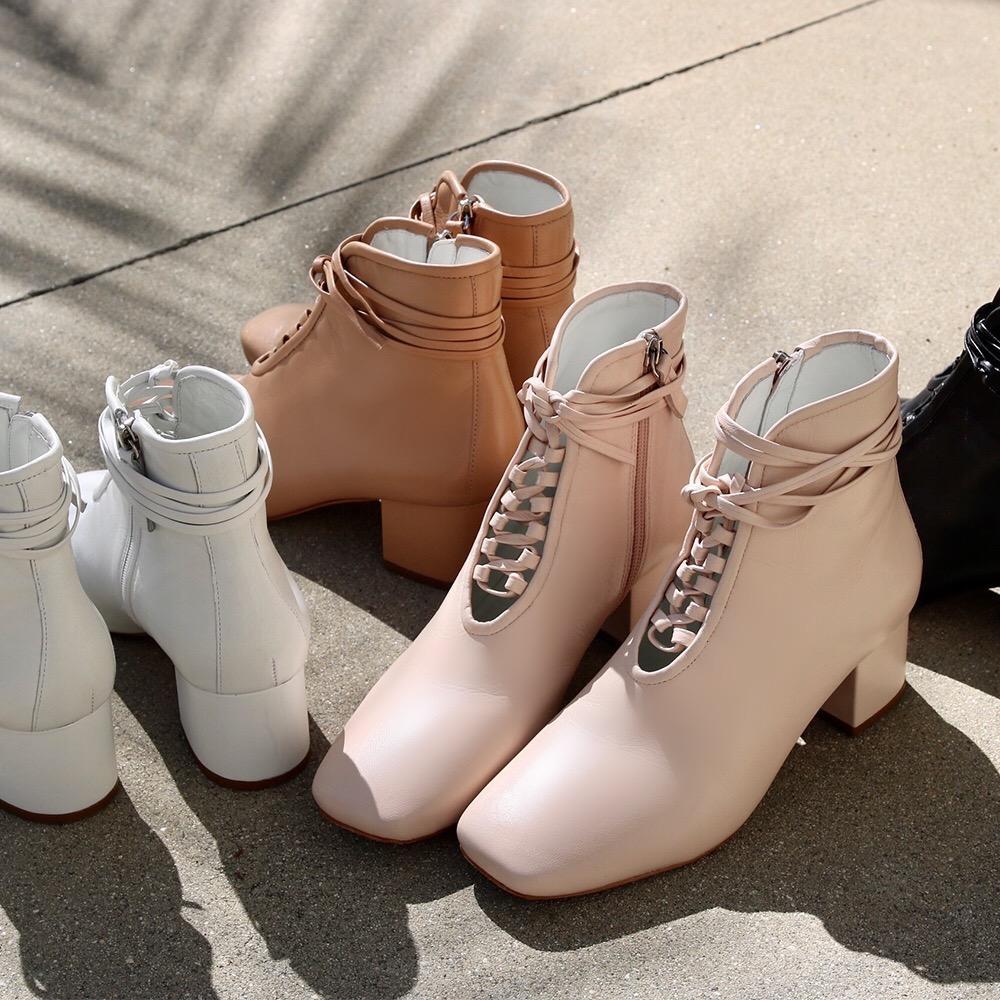 Daniella Shevel Cleo Pastel Pink Nappa Leather Boot with low Heel in Los Angeles